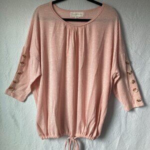 FRENCH LAUNDRY Womens Pink Pinstripe Button 3/4 Sleeve Front Tie Rayon Size 2X